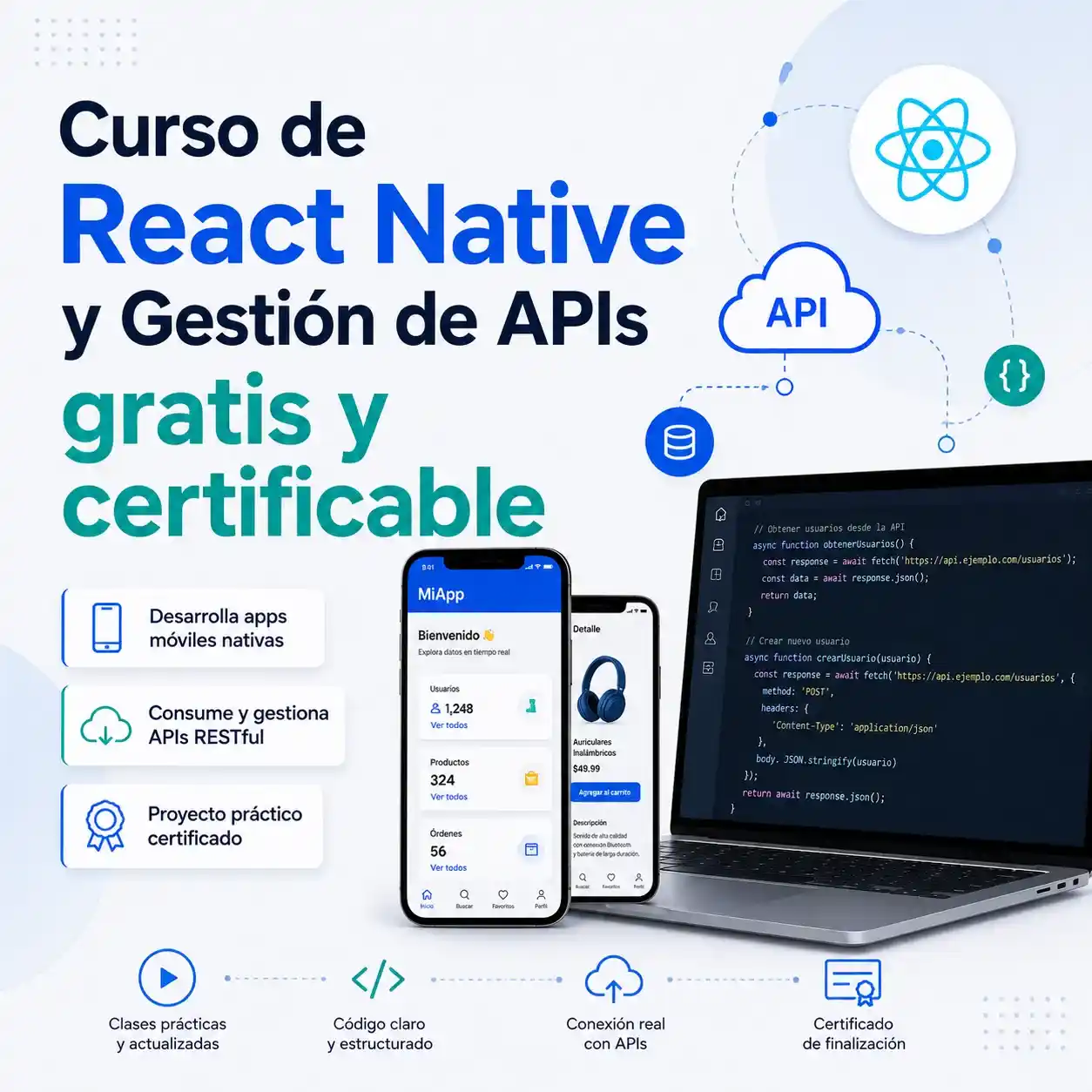 Curso de React Native y Gestión de APIs gratis y certificable