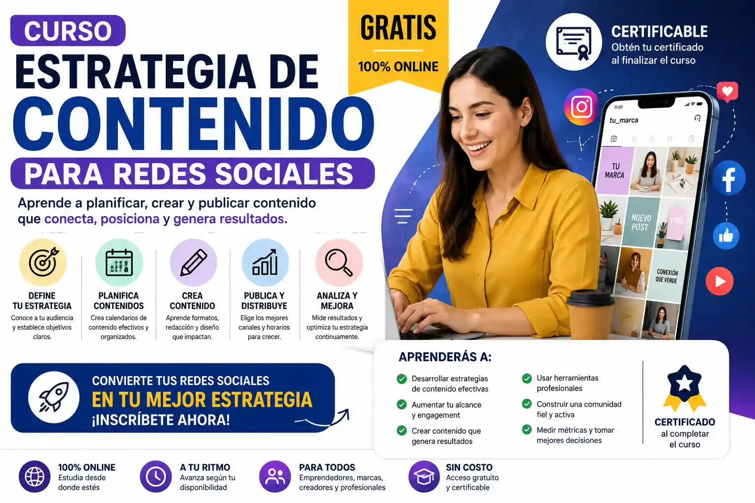 Curso de estrategia de contenido para redes sociales gratis y certificable