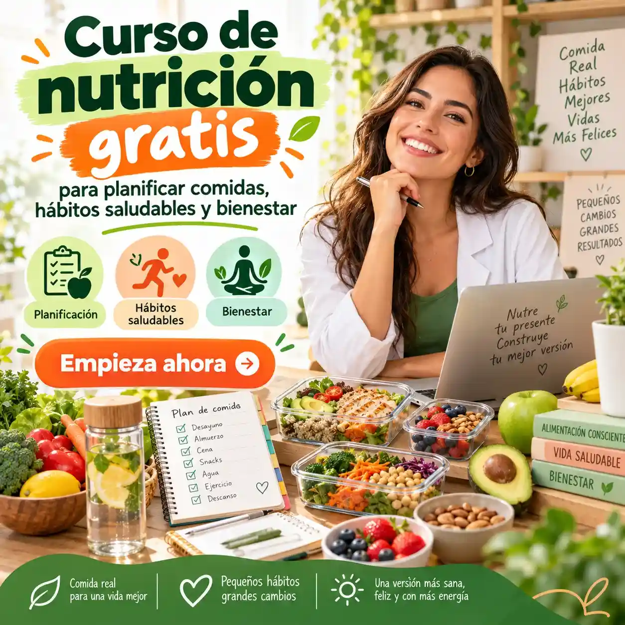 Curso de nutrición gratis para planificar comidas hábitos saludables y bienestar