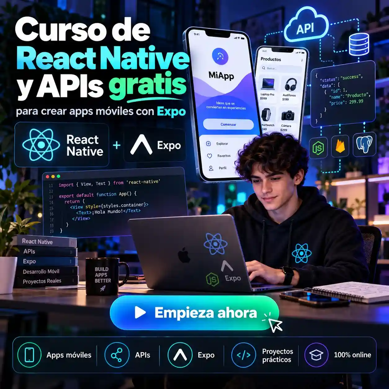 Curso de React Native y APIs gratis para crear apps móviles con Expo